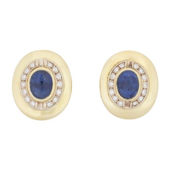 Paar Ohrringe mit 2 ovalen Saphircabochons,
