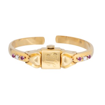 GÜBELIN ladies' clasp watch with hinged lid and monogram, ca. 1940s.