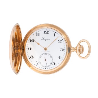 LONGINES sehr schön erhaltene, doppelt signierte Savonette Taschenuhr mit Original Box, ca. 1911.