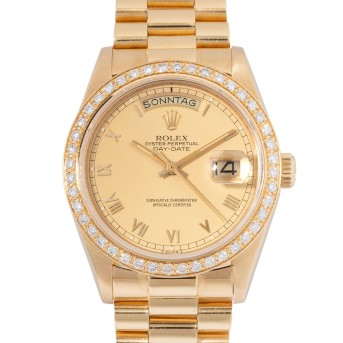 ROLEX Day-Date 36 Herrenuhr mit Factory Diamonds Ref. 18038, ca. 1979.