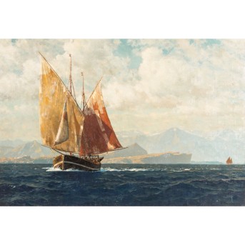 DIEMER, ZENO MICHAEL (1867-1939), &quot;Sailing ship in front of a rocky coast&quot;,
