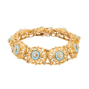 Armband mit 9 feinen Türkisen und 9 Brillanten