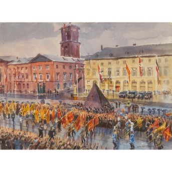 WINKLER, WILHELM (1882-1964), &quot;Karlsruher Marktplatz mit historischer Szene&quot;,