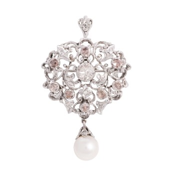 Anhänger/Brosche mit Diamantrosen zus. ca. 2,3 ct,