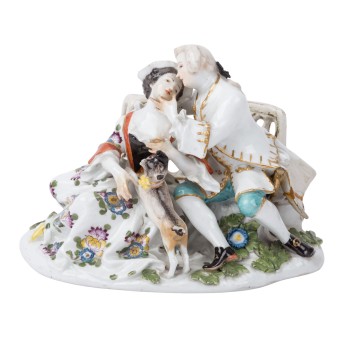 MEISSEN Figurengruppe 'Galantes Paar mit Mops', um 1745.