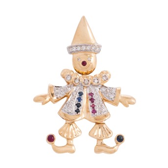 Anhänger "Harlekin" mit Diamant, Rubin, Saphir,