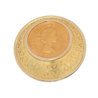 Anhänger/Brosche mit 1 Sovereign Elisabeth II 1957 Goldmünze,