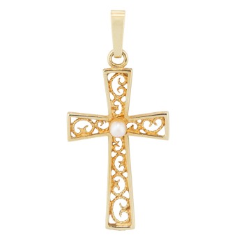 Filigraner Kreuzanhänger mit Perle,