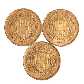 Kleines Schweizer GOLDlot - 3 x 20 Sfr. Vreneli