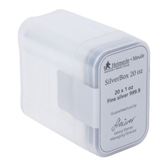 SilverBox 20 oz - 20 x 1 oz fine silver bars, minted fine silver bars, Heimerle+Meule,