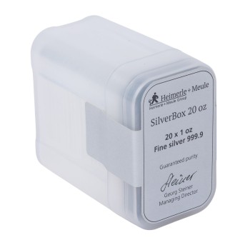 SilverBox 20 oz - 20 x 1 oz fine silver bars, minted fine silver bars, Heimerle+Meule,