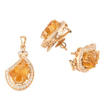 Schmuckset Anhänger und Ohrringe mit Citrin