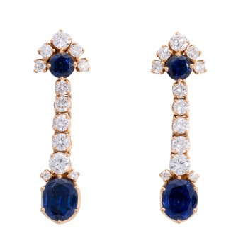 Ohrringe mit feinen Saphiren und Brillanten zus. ca. 1,86 ct,