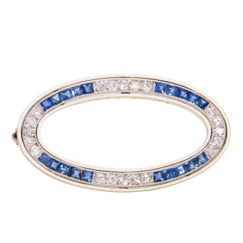 Art Déco Brosche mit Saphiren und Altschliffdiamanten