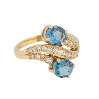 H.STERN ring with 2 aquamarines and diamonds in total approx. 0.42 ct,