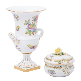 HEREND vase and lidded box 'Victoria', 20th century