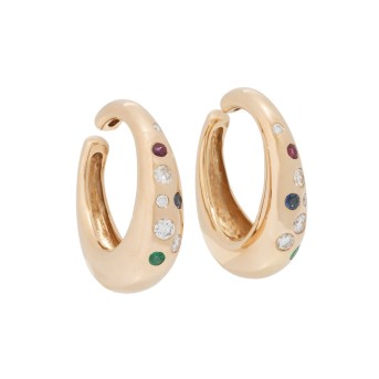 Pair of clip-on hoop earrings with 2 x 5 diamonds,