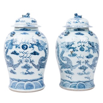 Pair of blue and white lidded vases. CHINA, 20th century.