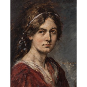 GEIGER, CASPAR AUGUSTIN (1847-1924) &quot;Portrait of a woman with a bow in her hair&quot; 1910