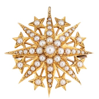 Star pendant/brooch with half pearls,