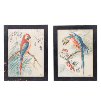 MONOGRAMMIST AT THE BEGINNING OF THE XX CENTURY &quot;Pair of Parrots&quot;