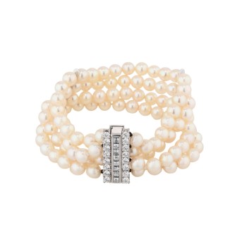 SCHILLING pearl bracelet with diamond clasp,