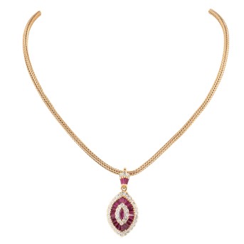 Pendant with rubies and diamonds totaling approx. 0.38 ct,