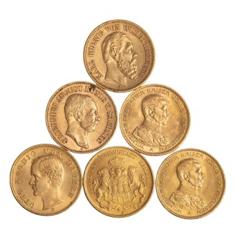 Dt. Kaiserreich/ GOLDlot - 6x 20 Mark mit insgesamt ca. 42,9g Feingewicht,