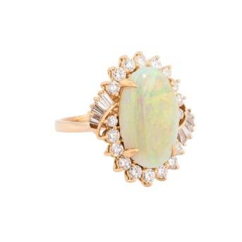 Ring with fine opal surrounded by diamonds
