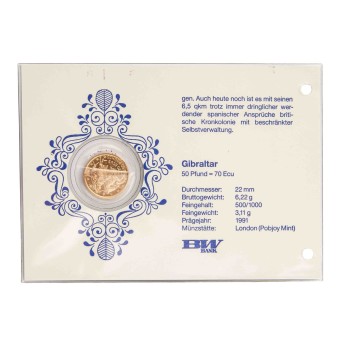 Gibraltar /GOLD - Elisabeth II. 70 ECUs / 50 Pounds - Elizabeth II Charlemagne 1991