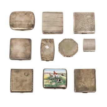 Konvolut Zigarrendosen und Schminkspiegel, um 1900,