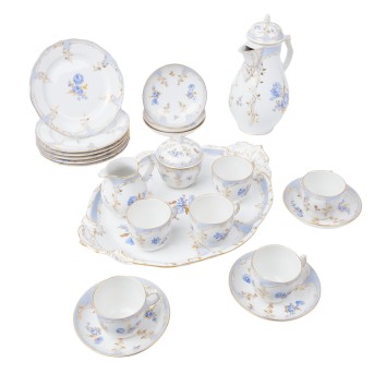 KPM coffee service for 6 persons 'Neuzierat, Bleu Mourant', 20th century