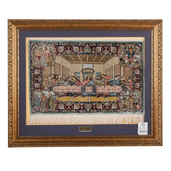 Bildteppich "Abendmahl" aus Seide, HEREKE/TÜRKEI, 20. Jh., 67x42 cm,