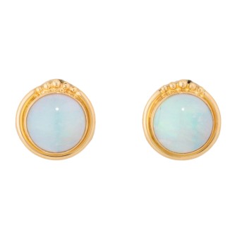 Pair of clip earrings with white opal cabochons,