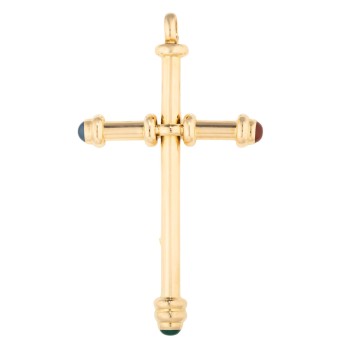 Kreuzanhänger mit verschiedenen Quarzcabochons,