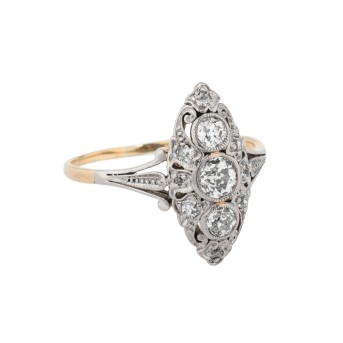 Shuttle ring with old-cut diamonds totaling approx. 0.5 ct,