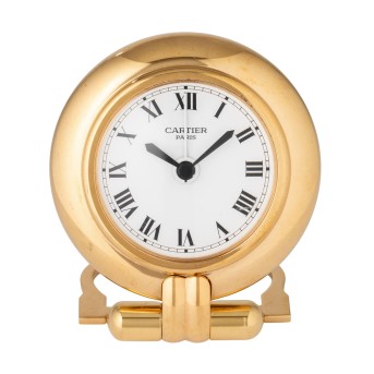 CARTIER Colisee Reisewecker / Tischuhr vergoldet . Ca. 90er Jahre.