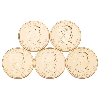 Kanada /GOLDlot - Elisabeth II. 5 x 1 oz Maple Leaf, à 50 Dollars 2013