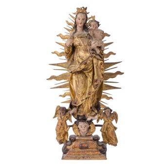 BILDSCHNITZER "Mondsichelmadonna mit Kind vor Aureole"