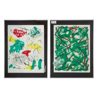 Pair of abstract lithographs, 1987,