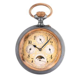 Große Taschenuhr mit Vollkalender und Mondphase, Anfang 19. Jhd.