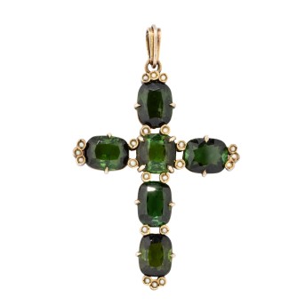 Cross pendant with fine green tourmalines
