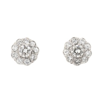 Earrings with rosettes of brilliant-cut diamonds totaling ca. 1.4 ct,
