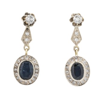 Earrings with sapphires and diamonds totaling approx. 0.8 ct,