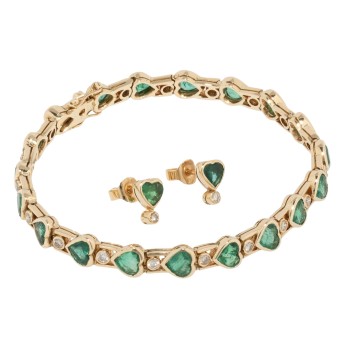Schmuckset mit Smaragdherzen und Brillanten