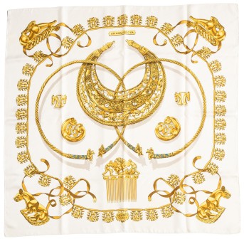 HERMÈS silk carré 'LES CAVALIERS D'OR',