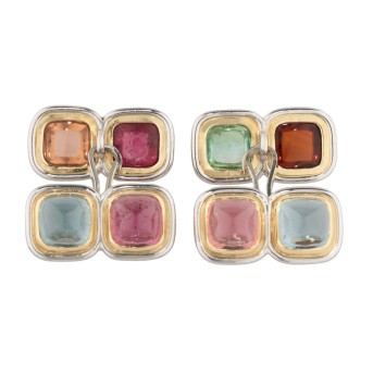 Paar Manschettenknöpfe mit Turmalincabochons,