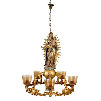 SELTENE DECKENLAMPE MIT MARIA UND DEM KIND