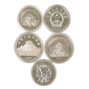 China/ SILVER - 3x 5 Yuan, 1x 3 Yuan commemorative coin,