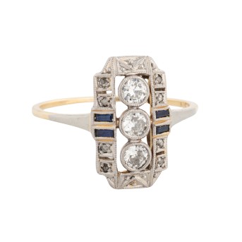 Art Déco Ring mit 3 Altschliffdiamanten zus. ca. 0,3 ct,